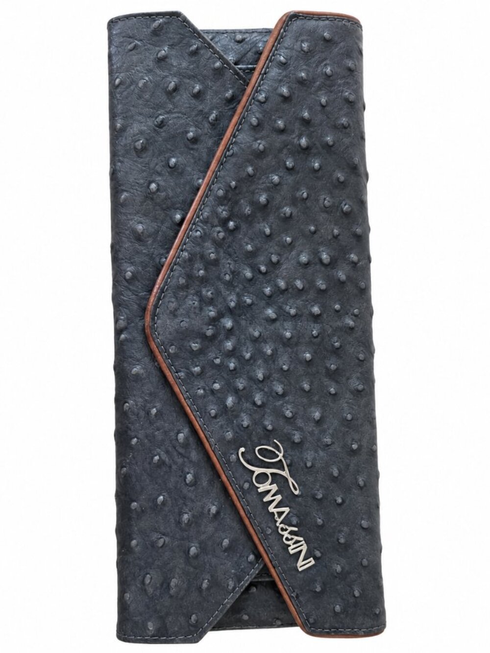 Tomassini Black Ostrich Texture Envelope Wallet Clutch